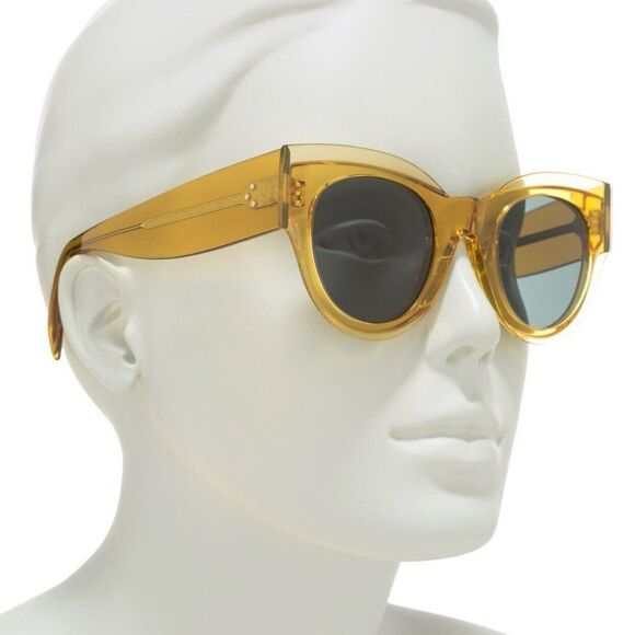 NEW Celine CL40008I 39N Unisex Shiny Yellow Green Rounded Cat Eye Sunglasses - Picture 4 of 12